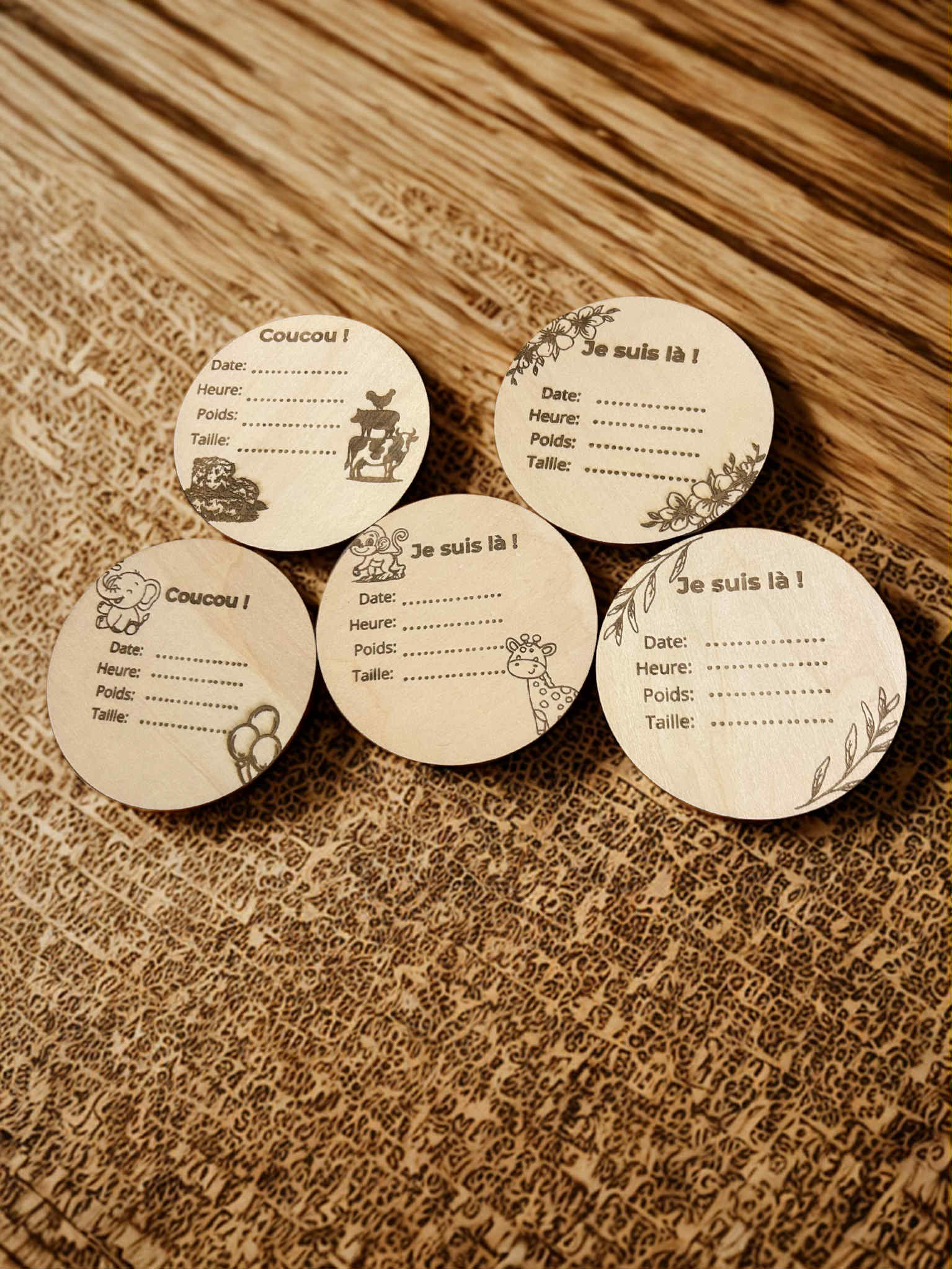 Pastille en bois (informations naissance)