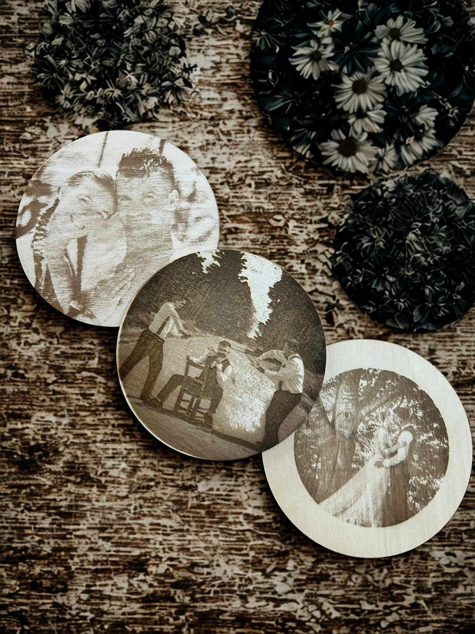 Rondelle de bois avec photo souvenir personnalisés