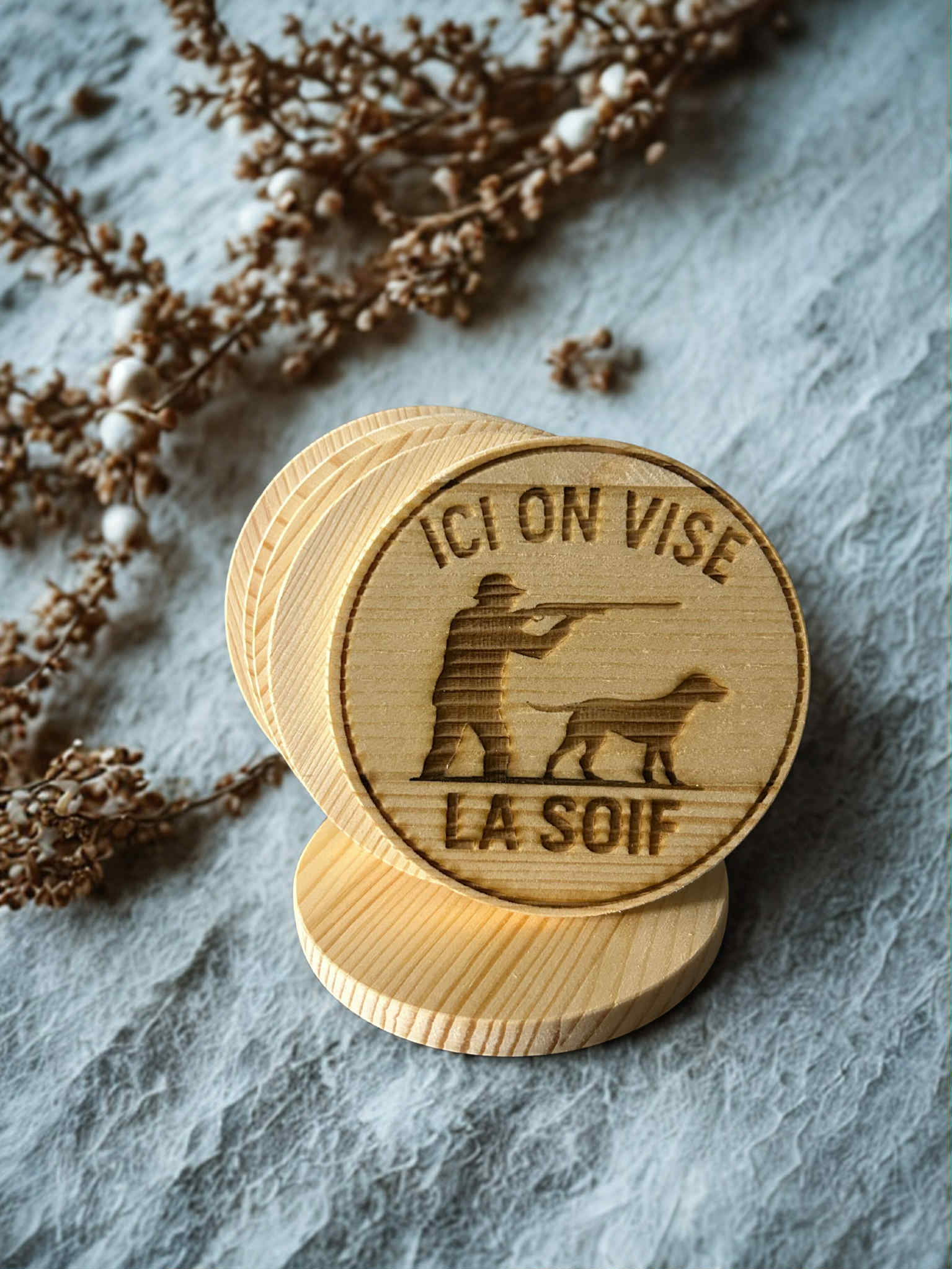Lot de sous-verres en bois chasseur